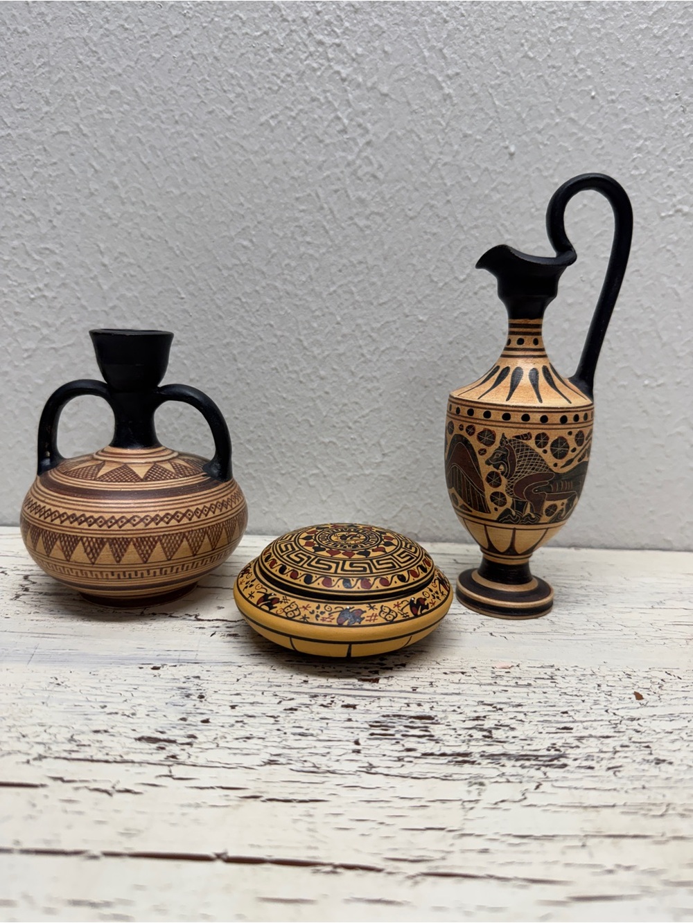Greek Pottery- Handmade & Hand Painted, Featuring Scenes From Mythology-Set of 3